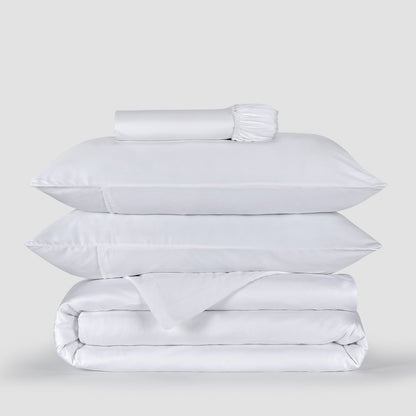 Jogo Capa de Edredão roupa de cama Branco bambu by Momo Cotton – tecido de cetim 300 fios, suave, respirável e sustentável.